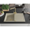 Mexen Bruno évier en granit 1 cuve avec égouttoir et robinet de cuisine Duero, beige - 6513-69-671600-50