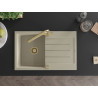 Mexen Bruno évier en granit 1 cuve avec égouttoir et robinet de cuisine Duero, beige - 6513-69-671600-50