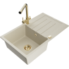 Mexen Bruno évier en granit 1 cuve avec égouttoir et robinet de cuisine Duero, beige - 6513-69-671600-50