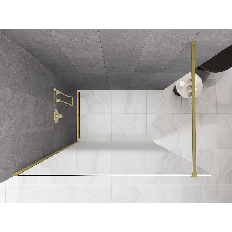 Mexen Kioto paroi de douche Walk-in 140 x 200 cm, ombrée blanche 8 mm, finie en or brossé - 800-140-101-55-86
