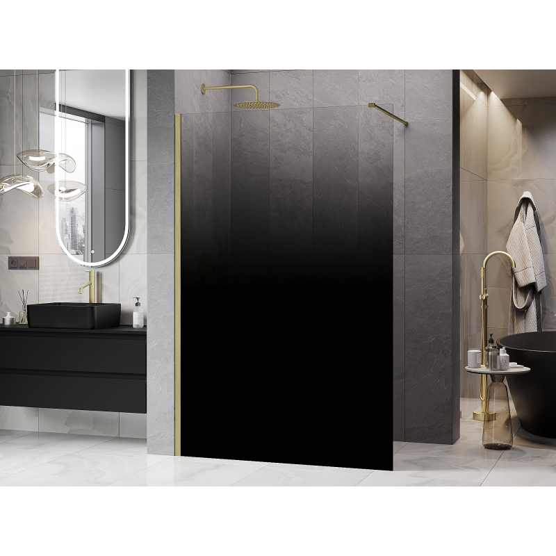 Mexen Kioto paroi de douche Walk-in 100 x 200 cm, ombre noire 8 mm, or brossé - 800-100-101-55-76