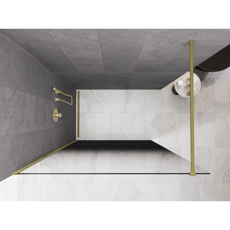 Mexen Kioto paroi de douche Walk-in 140 x 200 cm, ombre noire 8 mm, or brossé - 800-140-101-55-76