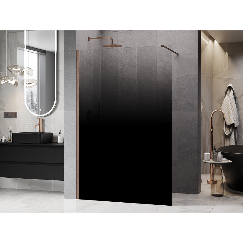 Mexen Kioto paroi de douche Walk-in 120 x 200 cm, ombre noire 8 mm, cuivre brossé - 800-120-101-65-76