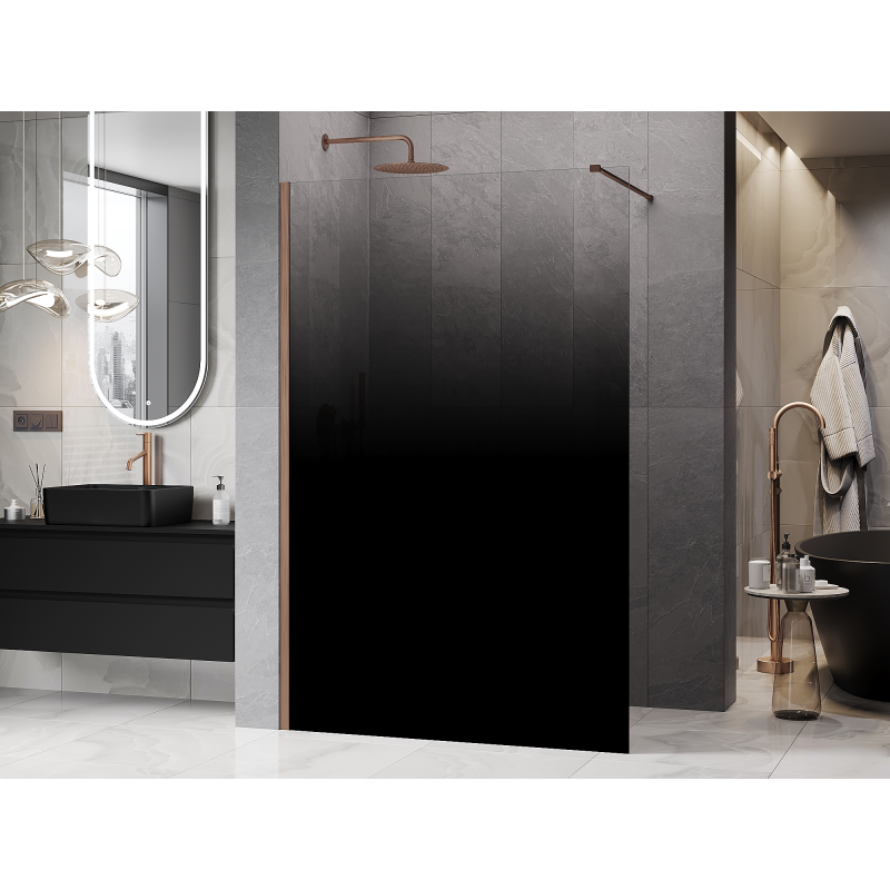 Mexen Kioto paroi de douche Walk-in 80 x 200 cm, ombrée noire 8 mm, cuivre brossé - 800-080-101-65-76