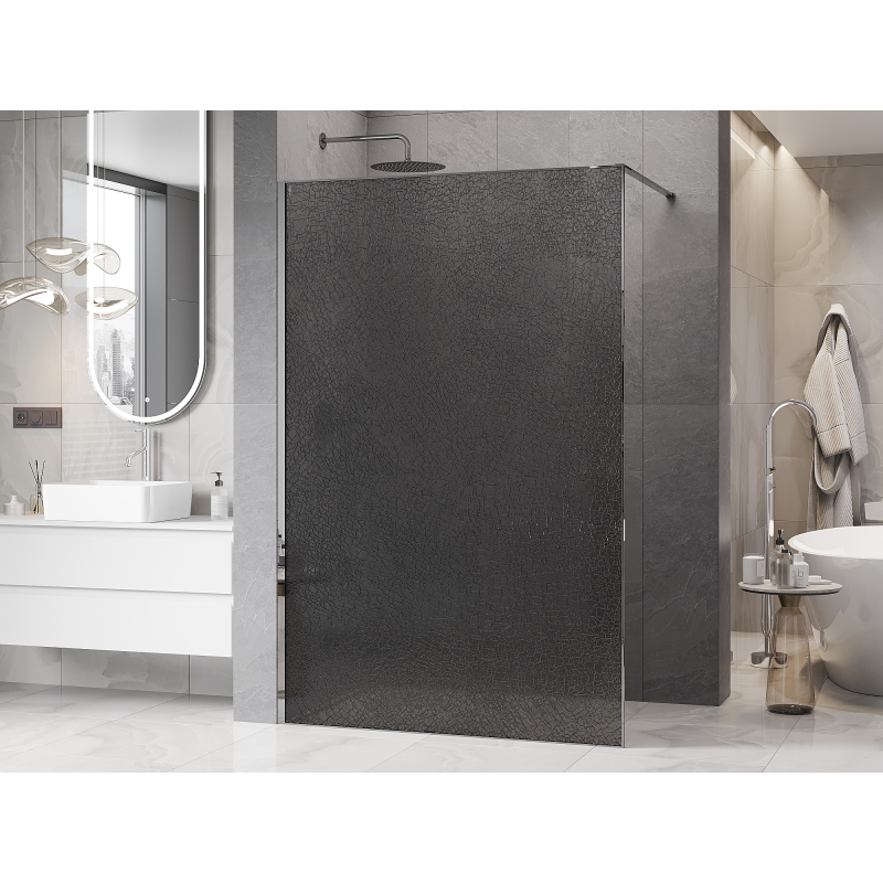 Mexen Kioto paroi de douche Walk-in 130 x 200 cm, crackle graphite 12 mm, chrome - 800-130-101-01-44-X