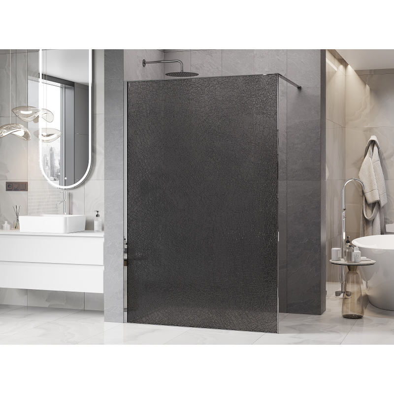 Mexen Kioto paroi de douche Walk-in 160 x 200 cm, crackle graphite 12 mm, chrome - 800-160-101-01-44-X