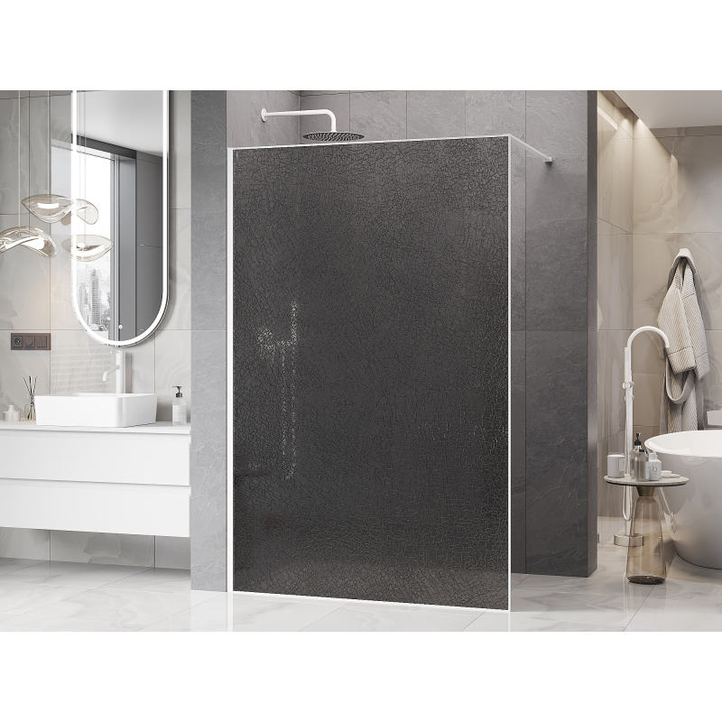 Mexen Kioto paroi de douche Walk-in 130 x 200 cm, crackle graphite 12 mm, blanc - 800-130-101-20-44-X