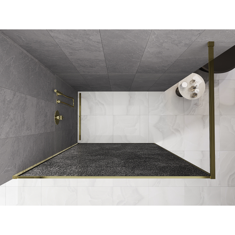 Mexen Kioto paroi de douche Walk-in 130 x 200 cm, crackle graphite 12 mm, or - 800-130-101-50-44-X