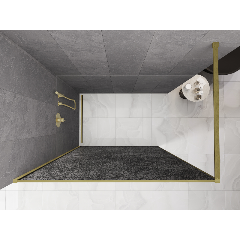 Mexen Kioto paroi de douche Walk-in 100 x 200 cm, crackle graphite 12 mm, or brossé - 800-100-101-55-44-X