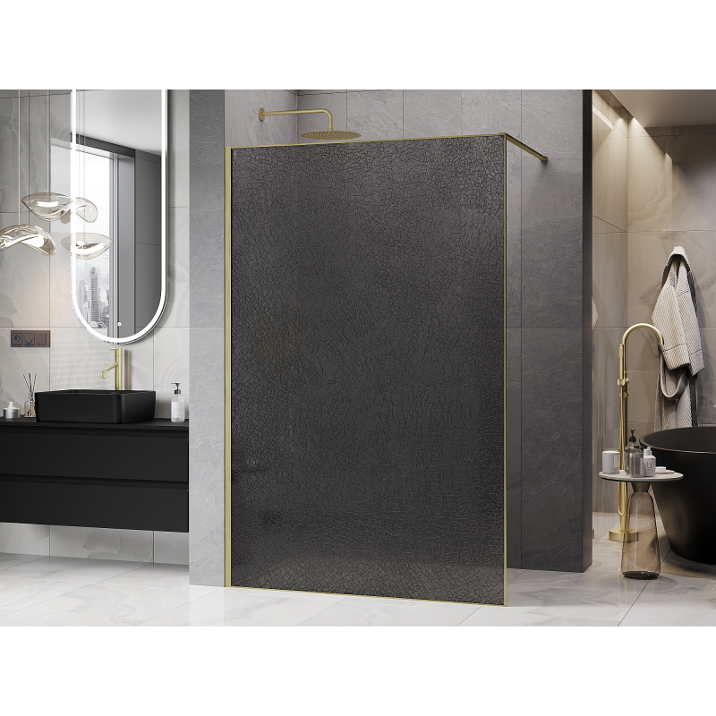 Mexen Kioto paroi de douche Walk-in 90 x 200 cm, crackle graphite 12 mm, or brossé - 800-090-101-55-44-X