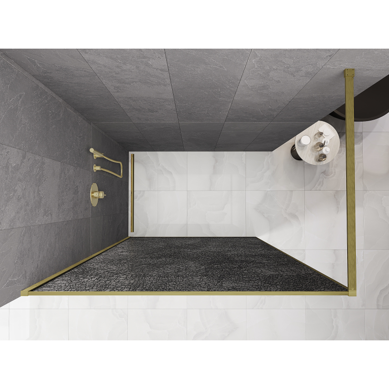 Mexen Kioto paroi de douche Walk-in 70 x 200 cm, crackle graphite 12 mm, or brossé - 800-070-101-55-44-X