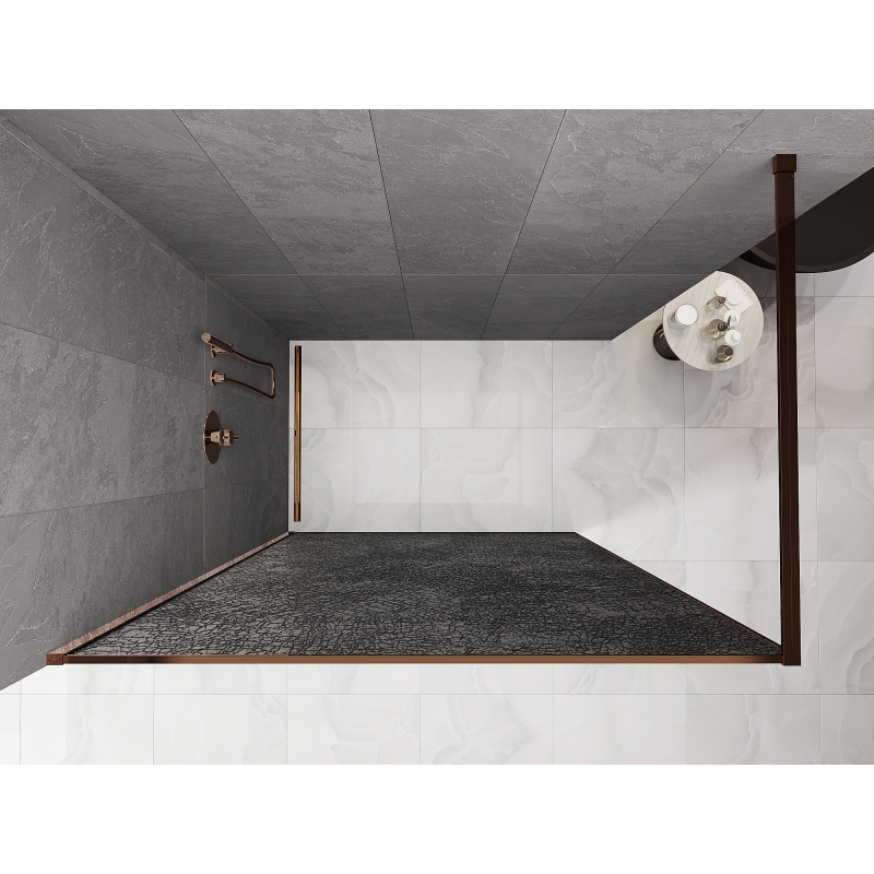 Mexen Kioto paroi de douche Walk-in 150 x 200 cm, crackle graphite 12 mm, or rose - 800-150-101-60-44-X