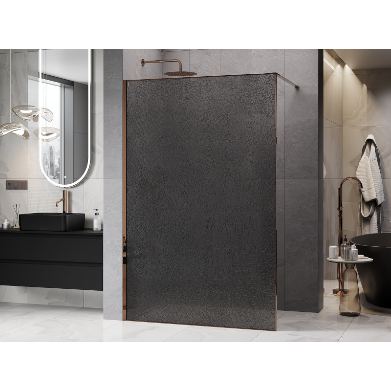 Mexen Kioto Paroi de douche Walk-in 90 x 200 cm, crackle graphite 12 mm, or rose - 800-090-101-60-44-X