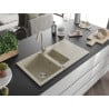 Mexen Matias évier en granit 1,5 bac avec égouttoir et robinet de cuisine Telma, beige - 6502-69-670200-69