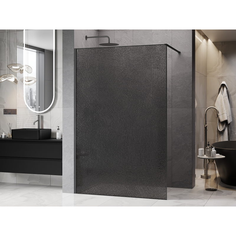 Mexen Kioto paroi de douche Walk-in 150 x 200 cm, crackle graphite 12 mm, gris canon brossé - 800-150-101-66-44-X
