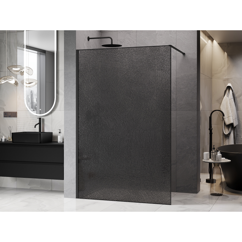 Mexen Kioto paroi de douche Walk-in 140 x 200 cm, crackle graphite 12 mm, noir - 800-140-101-70-44-X