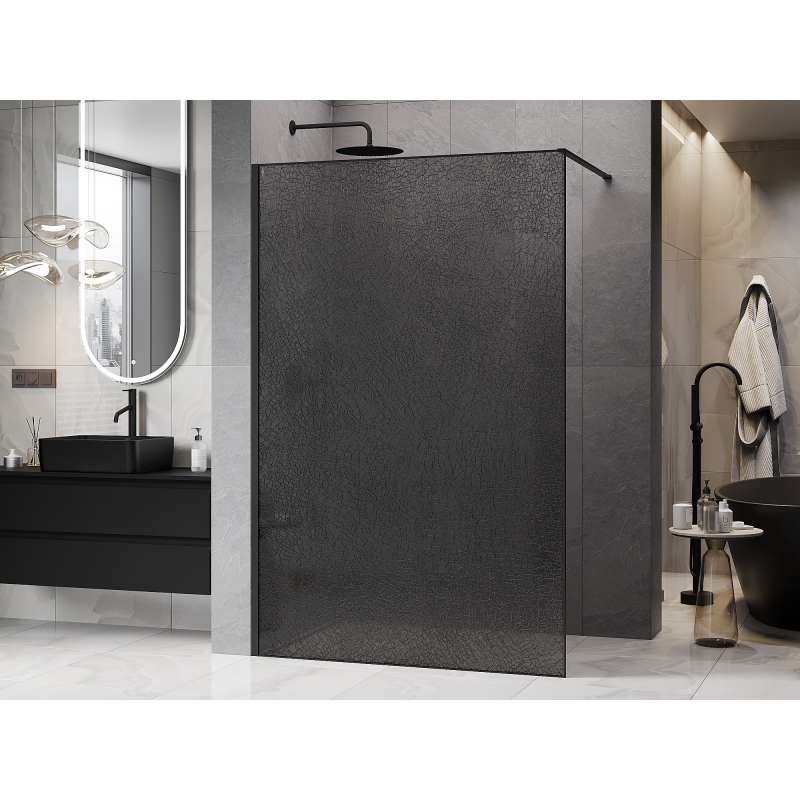 Mexen Kioto paroi de douche Walk-in 70 x 200 cm, craquelé graphite 12 mm, noir - 800-070-101-70-44-X