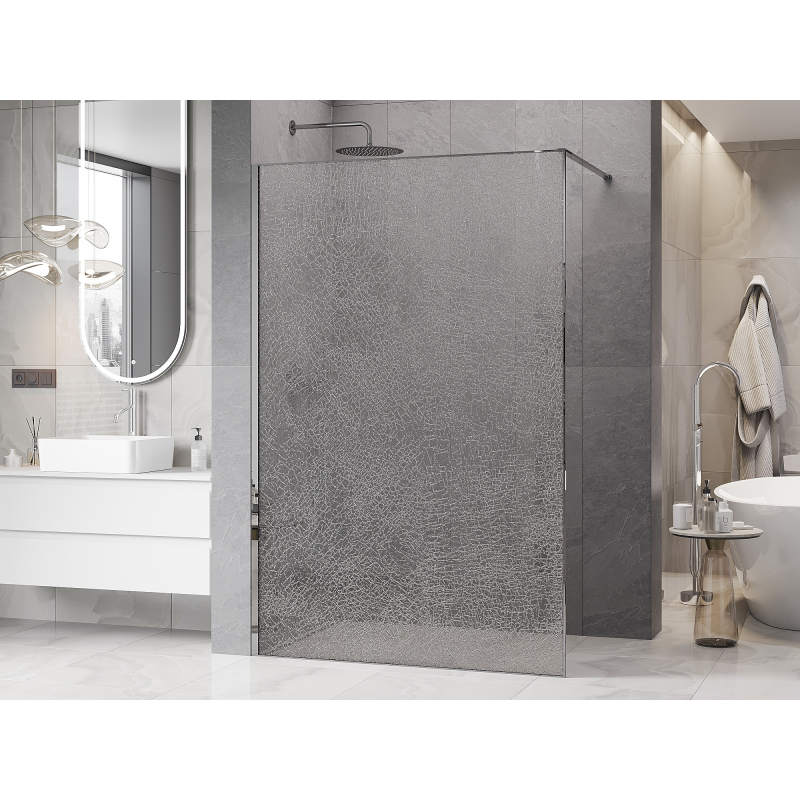 Mexen Kioto paroi de douche Walk-in 150 x 200 cm, craquelé transparent 12 mm, chrome - 800-150-101-01-04-X