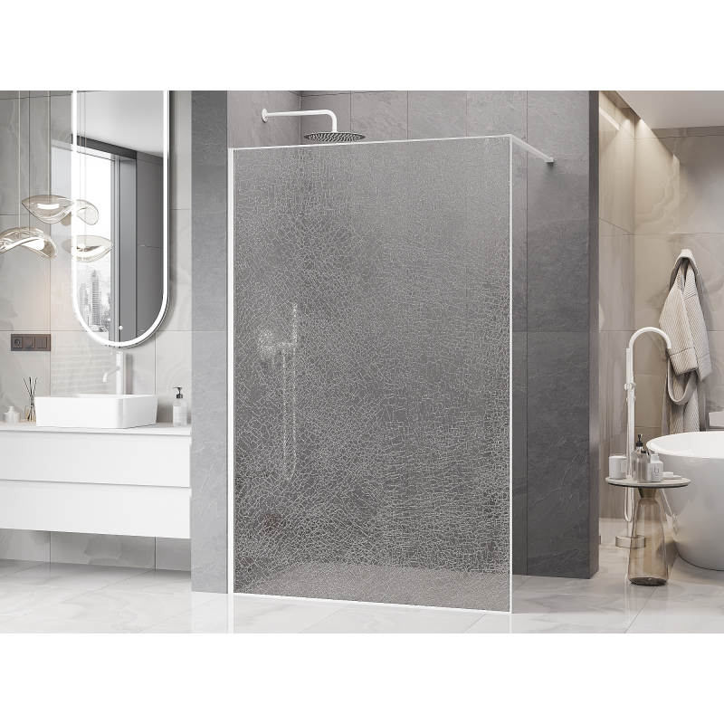 Mexen Kioto paroi de douche Walk-in 120 x 200 cm, crackle transparent 12 mm, blanc - 800-120-101-20-04-X