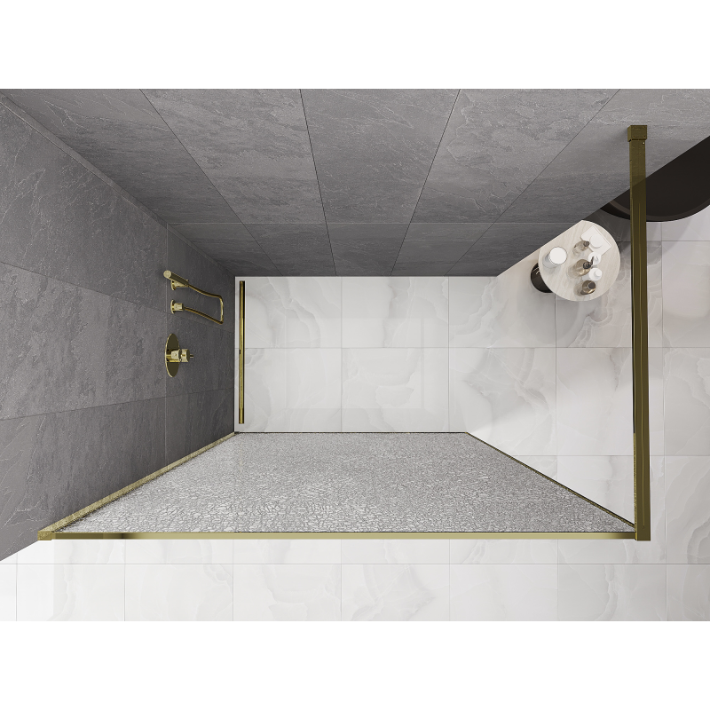 Mexen Kioto Paroi de douche Walk-in 130 x 200 cm, cracklé transparent 12 mm, dorée - 800-130-101-50-04-X