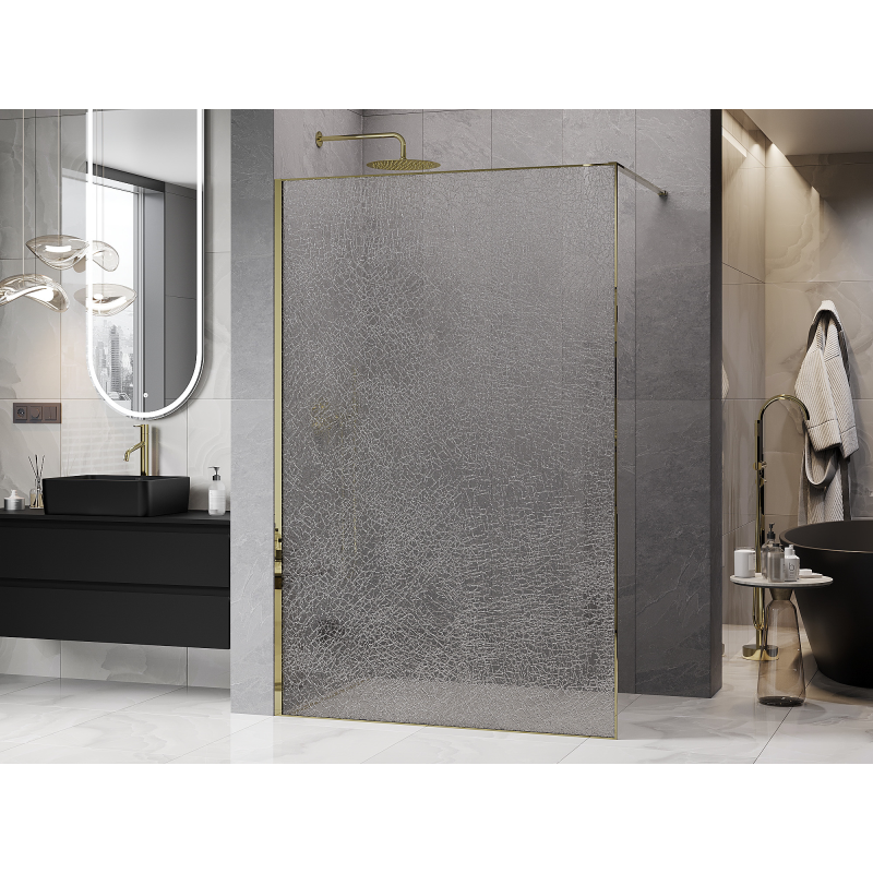 Mexen Kioto paroi de douche Walk-in 90 x 200 cm, crackle transparent 12 mm, dorée - 800-090-101-50-04-X