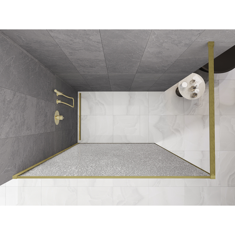 Mexen Kioto paroi de douche Walk-in 90 x 200 cm, crackle transparent 12 mm, or brossé - 800-090-101-55-04-X