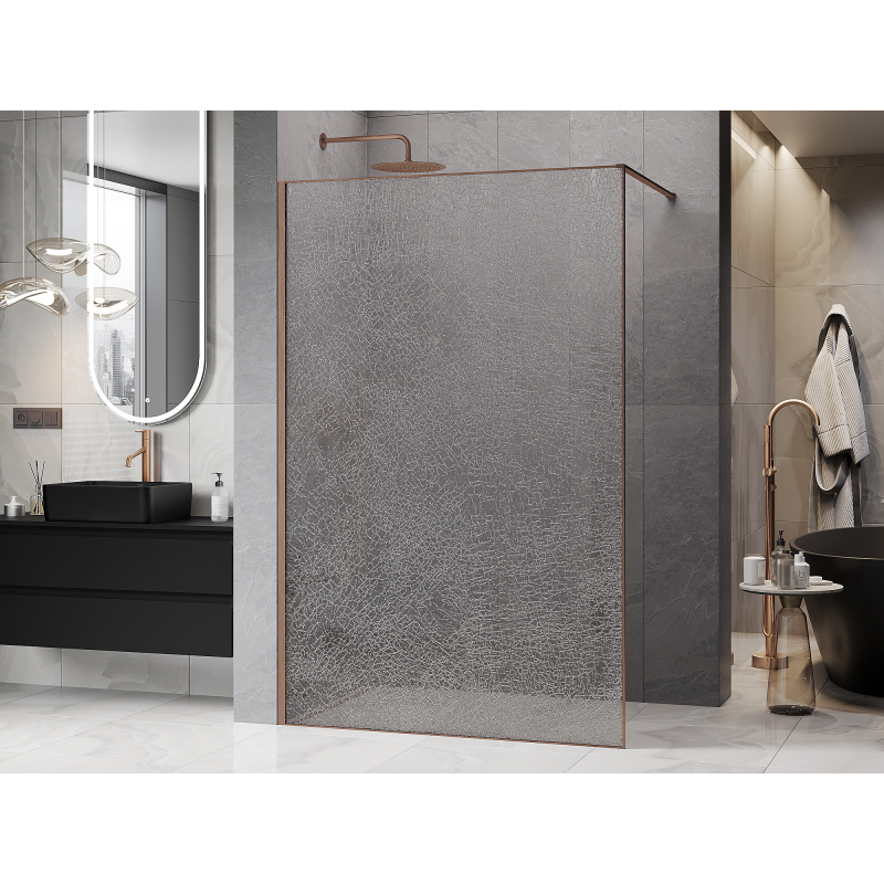 Mexen Kioto paroi de douche Walk-in 130 x 200 cm, crackle transparent 12 mm, cuivre brossé - 800-130-101-65-04-X