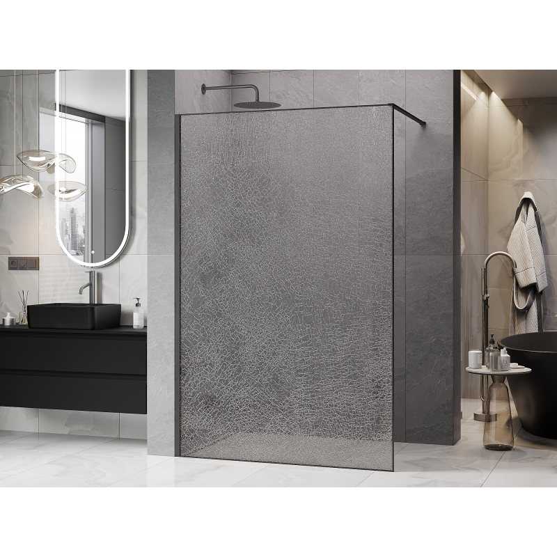 Mexen Kioto paroi de douche Walk-in 90 x 200 cm, crackle transparent 12 mm, gris canon brossé - 800-090-101-66-04-X