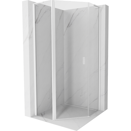Mexen Mist L cabine de douche pentagonale pivotante 80 x 80 cm, transparent, blanc - 8A8L-080-080-20-00