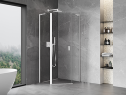 Mexen Mist L cabine de douche pentagonale pivotante 80 x 80 cm, transparent, blanc - 8A8L-080-080-20-00