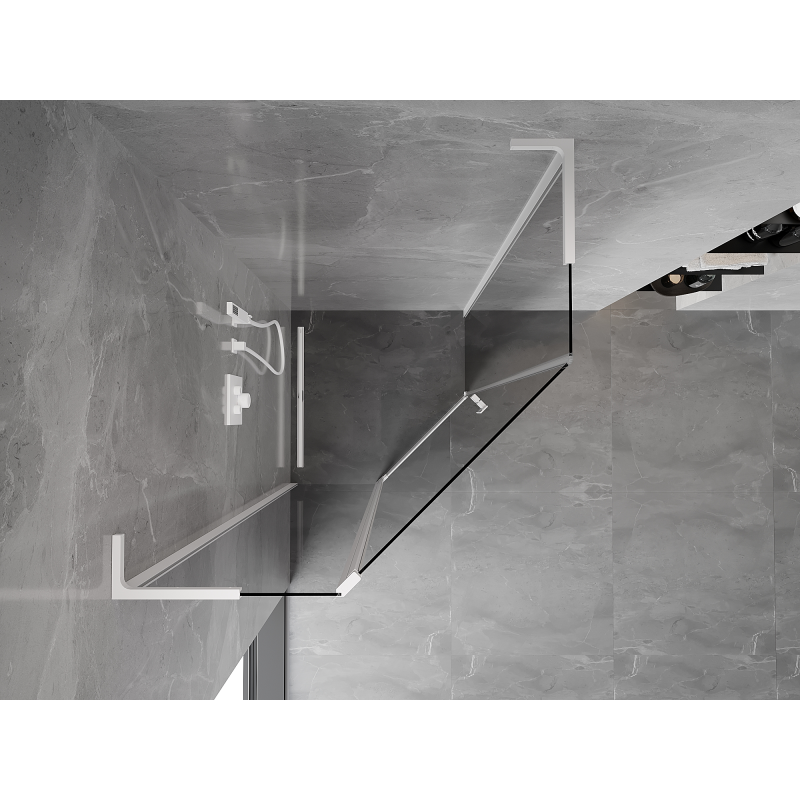 Mexen Mist L cabine de douche pentagonale pivotante 80 x 80 cm, transparent, blanc - 8A8L-080-080-20-00