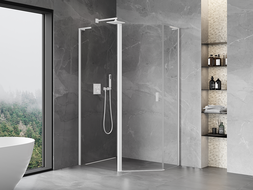 Mexen Mist L cabine de douche pentagonale asymétrique pivotante 90 x 80 cm, transparent, blanc - 8A8L-090-080-20-00