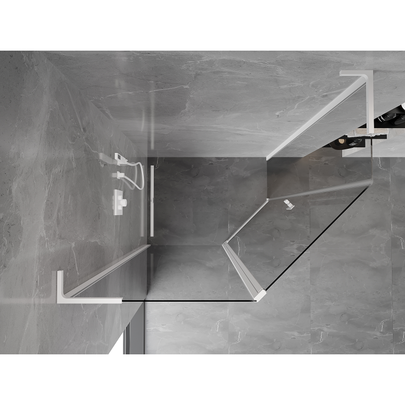 Mexen Mist L cabine de douche pentagonale asymétrique pivotante 90 x 80 cm, transparent, blanc - 8A8L-090-080-20-00