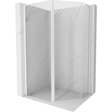 Mexen Mist L cabine de douche pentagonale asymétrique pivotante 90 x 80 cm, transparent, blanc - 8A8L-090-080-20-00