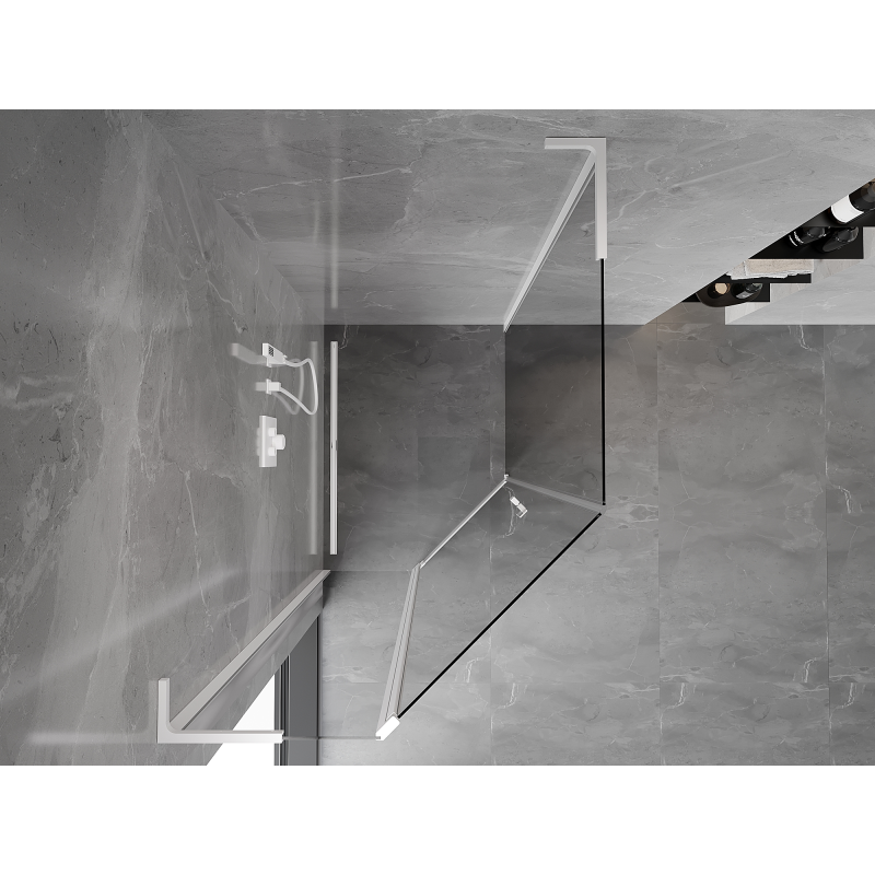 Mexen Mist L cabine de douche pentagonale asymétrique pivotante 80 x 90 cm, transparent, blanche - 8A8L-080-090-20-00