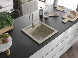Mexen Vito évier de cuisine en granit 1 bac avec robinet de cuisine Telma, beige - 6503-69-670200-69