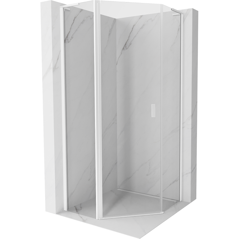 Mexen Mist L cabine de douche pentagonale à charnière 90 x 90 cm, transparent, blanche - 8A8L-090-090-20-00
