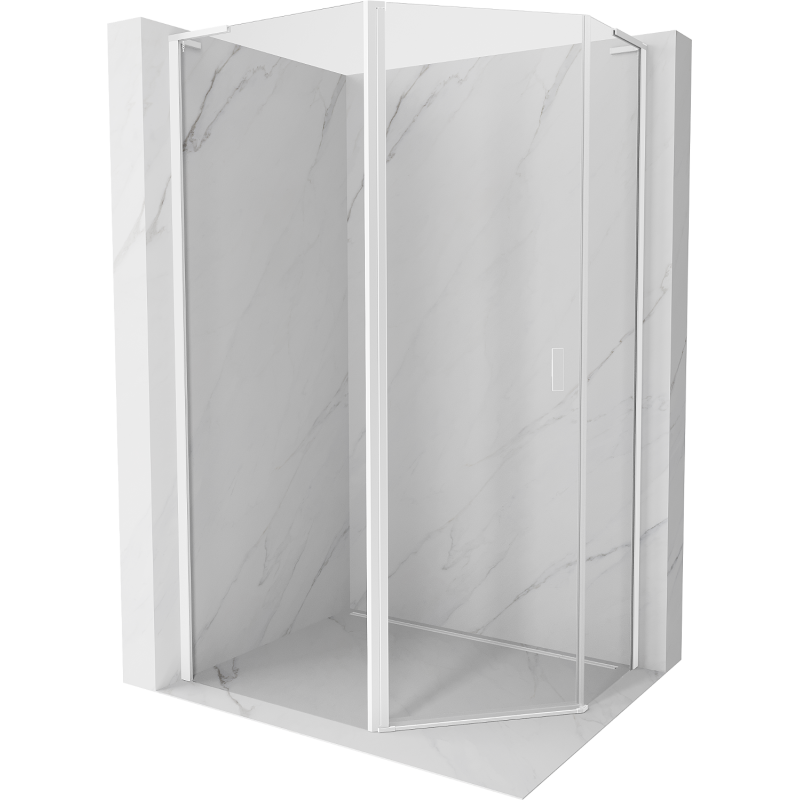 Mexen Mist L cabine de douche pentagonale asymétrique pivotante 100 x 90 cm, transparent, blanche - 8A8L-100-090-20-00
