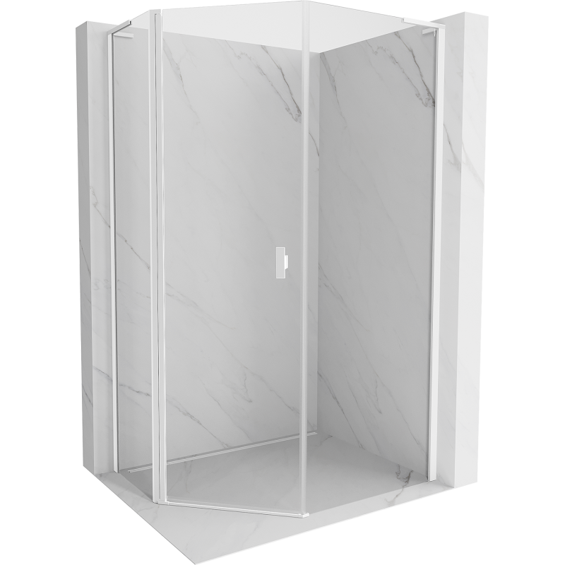 Mexen Mist L cabine de douche pentagonale asymétrique pivotante 80 x 100 cm, transparente, blanche - 8A8L-080-100-20-00