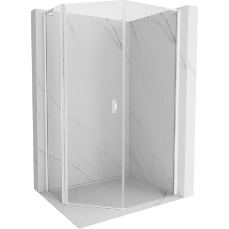 Mexen Mist L cabine de douche pentagonale asymétrique pivotante 80 x 100 cm, transparente, blanche - 8A8L-080-100-20-00