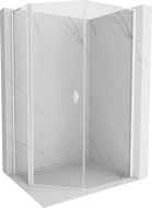 Mexen Mist L cabine de douche pentagonale asymétrique pivotante 80 x 100 cm, transparente, blanche - 8A8L-080-100-20-00