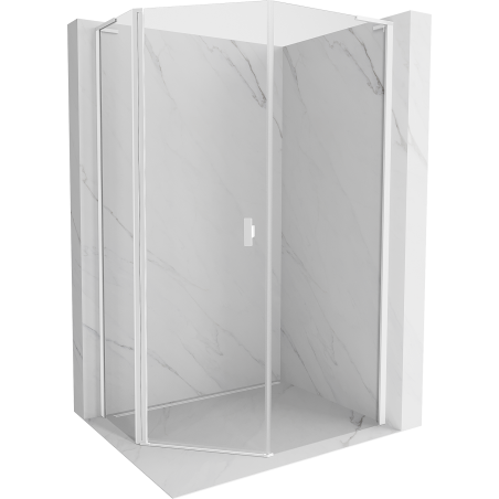 Mexen Mist L cabine de douche pentagonale asymétrique à battant 90 x 100 cm, transparente, blanche - 8A8L-090-100-20-00