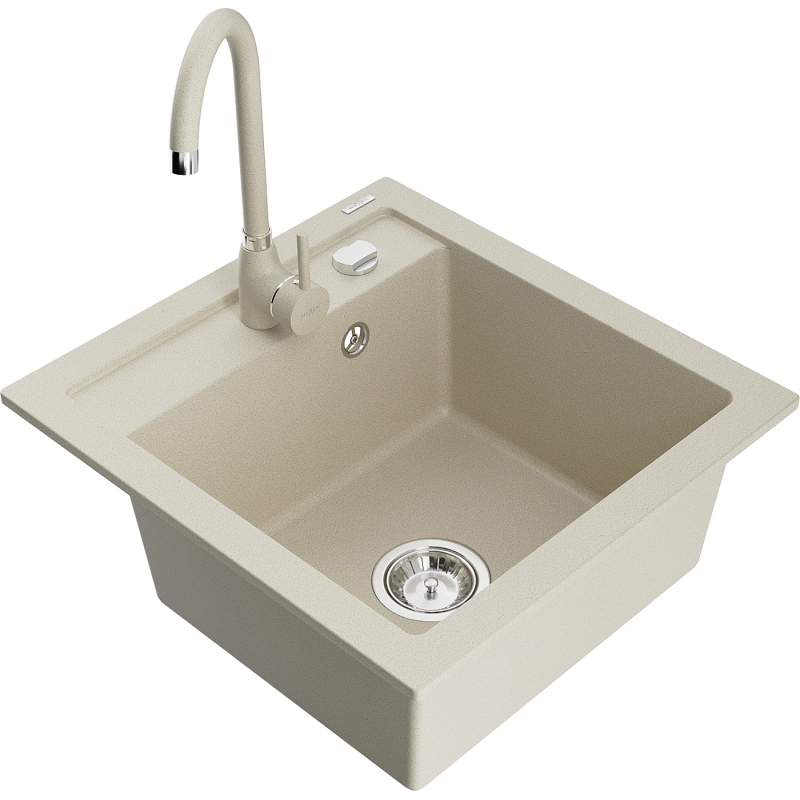 Mexen Vito Évier de cuisine 1 bac en granit avec robinet Telma, beige - 6503-69-670200-69