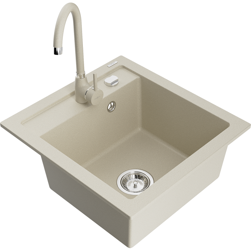 Mexen Vito évier de cuisine en granit 1 bac avec robinet de cuisine Telma, beige - 6503-69-670200-69