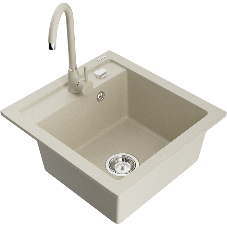 Mexen Vito évier de cuisine en granit 1 bac avec robinet de cuisine Telma, beige - 6503-69-670200-69