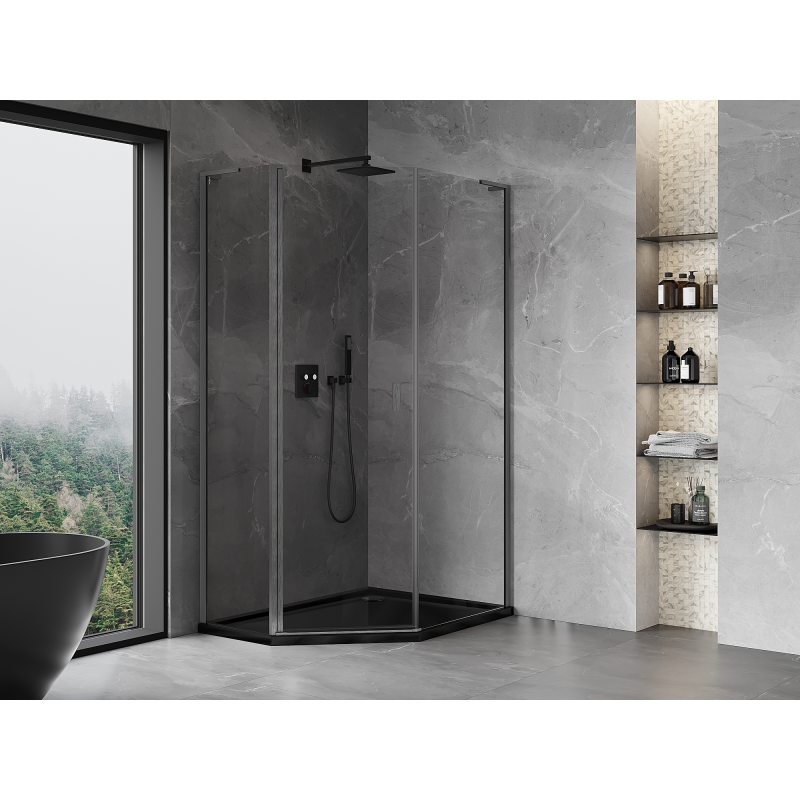 Mexen Mist L cabine de douche pentagonale asymétrique pivotante 80x90 cm transparent gris canon brossé - 8A8L-080-090-66-00