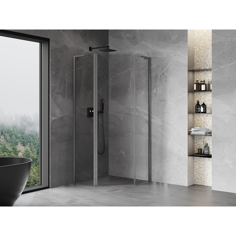 Mexen Mist L cabine de douche pentagonale pivotante 90 x 90 cm, transparent, gris canon brossé - 8A8L-090-090-66-00