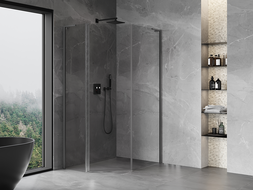 Mexen Mist L cabine de douche pentagonale asymétrique pivotante 80x100 cm transparent gris canon brossé - 8A8L-080-100-66-00