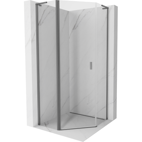 Mexen Mist L cabine de douche pentagonale à porte battante 80 x 80 cm, transparente, métal gun - 8A8L-080-080-95-00