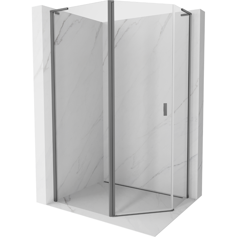 Mexen Mist L cabine de douche pentagonale asymétrique pivotante 90 x 80 cm, transparente, métal canon - 8A8L-090-080-95-00